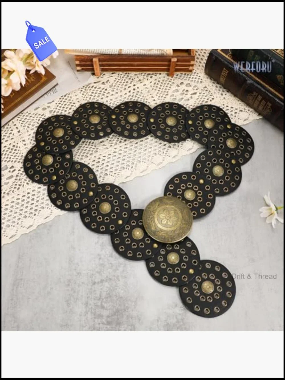 Wide Western Disc Belt Cowgirl Boho Leather Belt for Jeans Dress